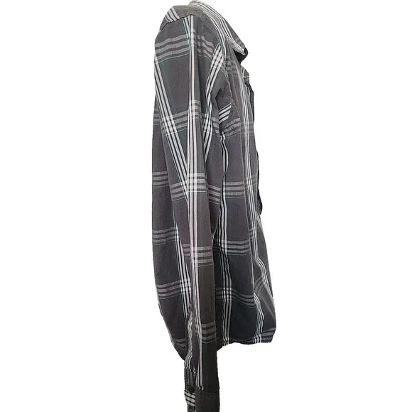 Men's Wrangler Button Up Long Sleeve Green/Gray Flannel Size L 100% Cotton - Picture 2 of 5